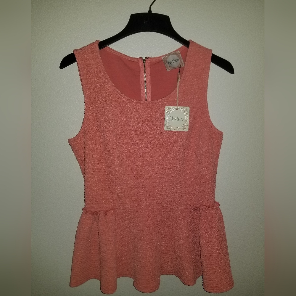 Alythea Coral Pink Textured Peplum Top Sleeveless Back Zip AT1405 Womens Medium